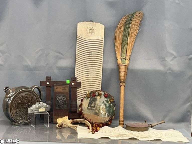 Steamship Ice Cream Mold, Swan Soap Board, Pottery Circle Jug, Buffalo Motif Wall Hanging, Misc - 23" of largest image