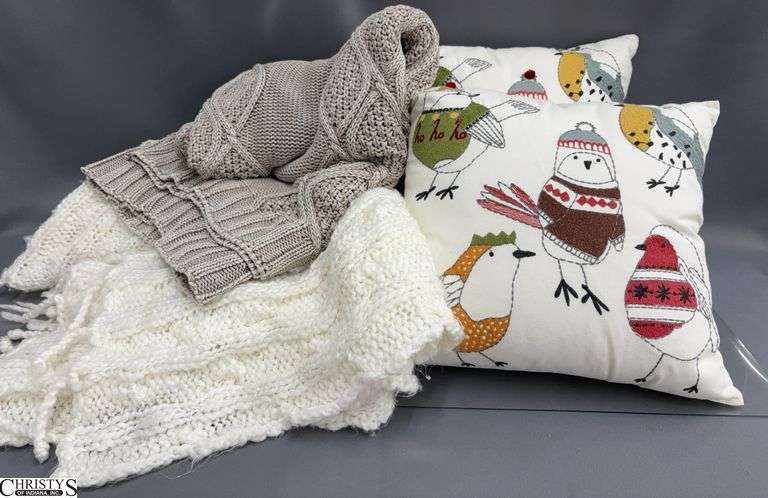 2 Pillows, 2 Crocheted Throw Blankets image