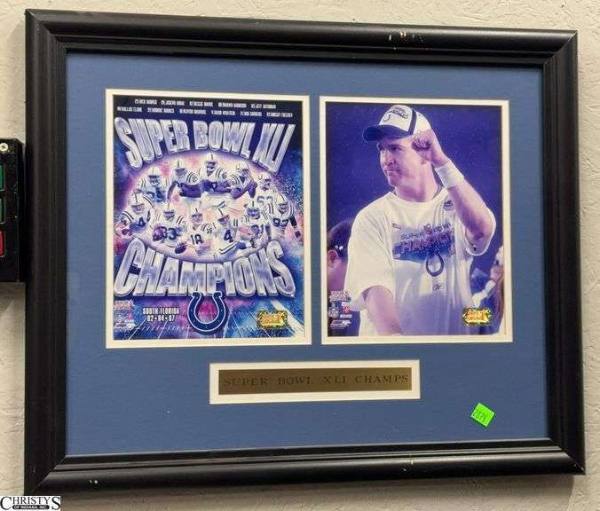 Peyton Manning Framed Memorabilia 22x19, Some Damage to Frame image