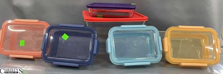 5 Small Rectangle Food Storage, One Lid Is Cracked 3 Cup Largest image