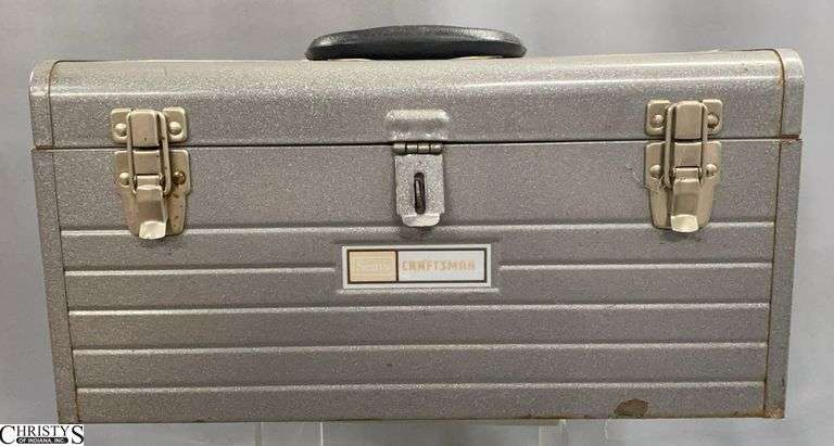 Grey Craftsman 18" Long Tool Box, Ratchets, Wrenches, Spark Plug Socket, Hex Keys, Ignition Wrench and Other Hand Tools and Sockets image