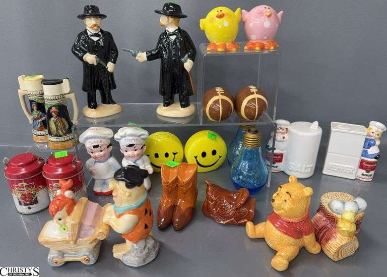 Salt And Pepper Shakers, Flinstones, Winnie the Pooh, Campbells, Light Bulbs, Smiley, Footballs, Gun Slingers image