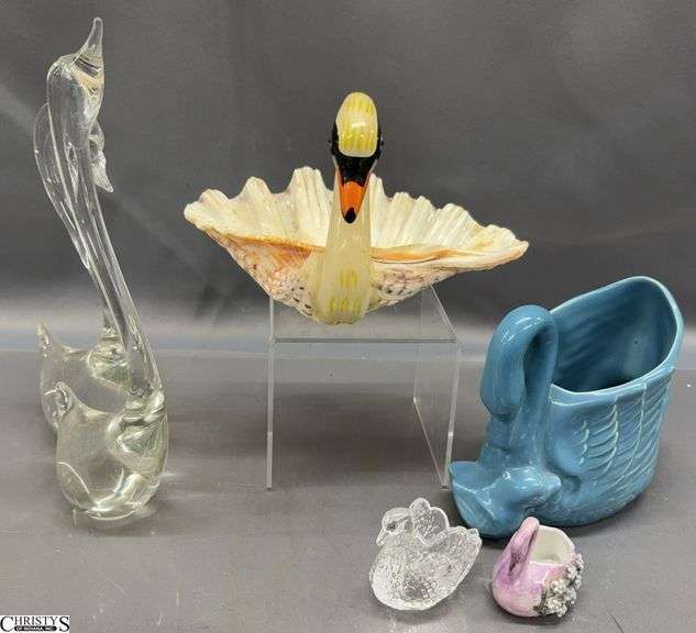 6 Swan Motif Figurines - 9.5" of tallest image