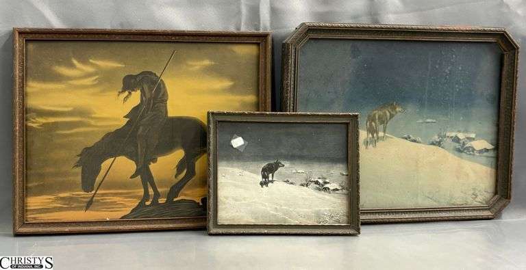 "The End of the Trail" and "The Lone Wolf"  Framed Prints - 3pcs - 17.5" x 14" of largest image