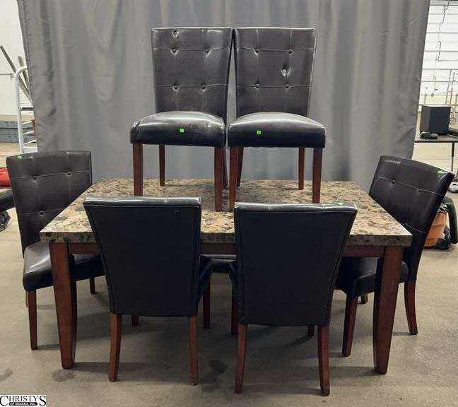 Mineral Top Dining Table and Vinyl Chairs, Some Wear 70x42x31" image