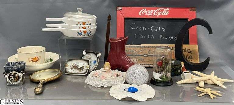 Coca Cola Decor Sign, Corning Ware, Ornate Hand Mirror, Misc image