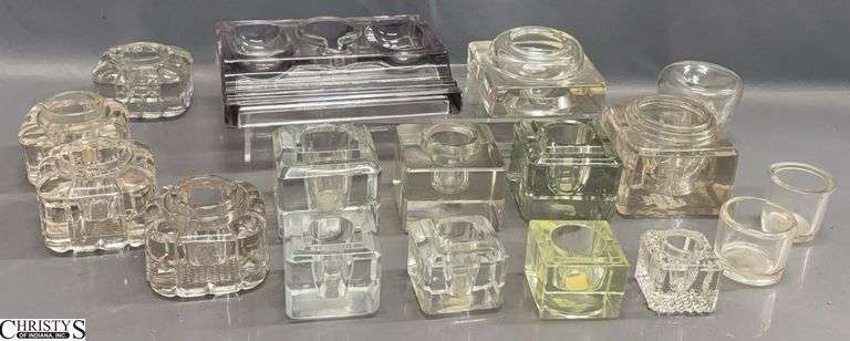 17 Glass Inkwells - No lids - 6.5" x 5" of largest image