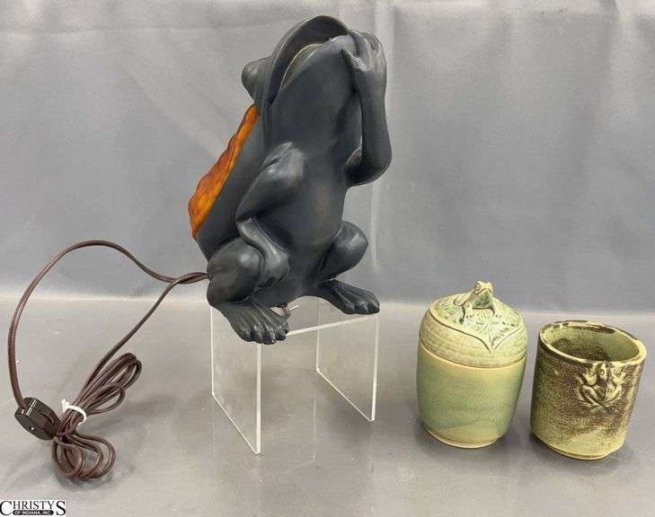 Frog Table Lamp, 2pcs Frog Accent Pottery - 9" of lamp image