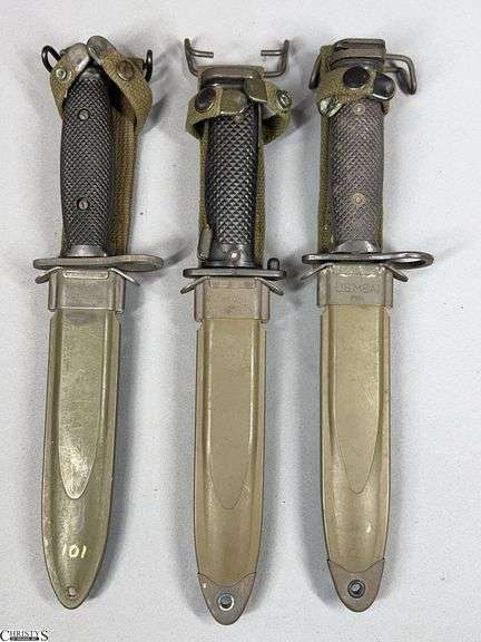 3 US Bayonets with M8A1 Scabbards Blades Approx. 6 1/2" Length image