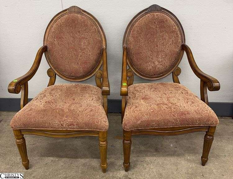 Pair of Modern Balloon Back Arm Chairs 24x25x40" Tall To Back. One Arm Missing Hardware. image