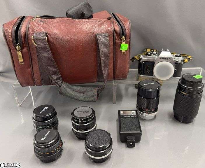 Nikon FG In Camera Bag, Panagor, Marexar, Vivitar, and Nikon 52mm Lens, Flash and Other Cleaning and Care Photography image