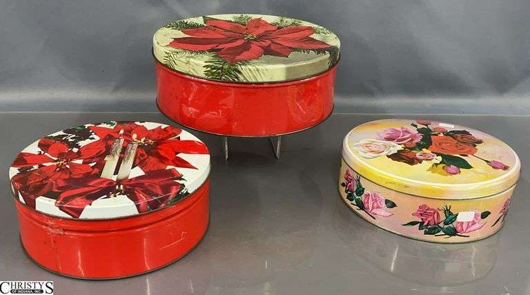 3 Tins of Assorted Buttons - 10" of largest tin image