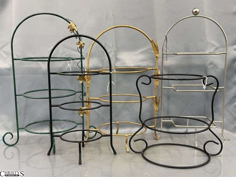 5 Metal Three Tier Plate Stands/Displays - 21" of tallest image