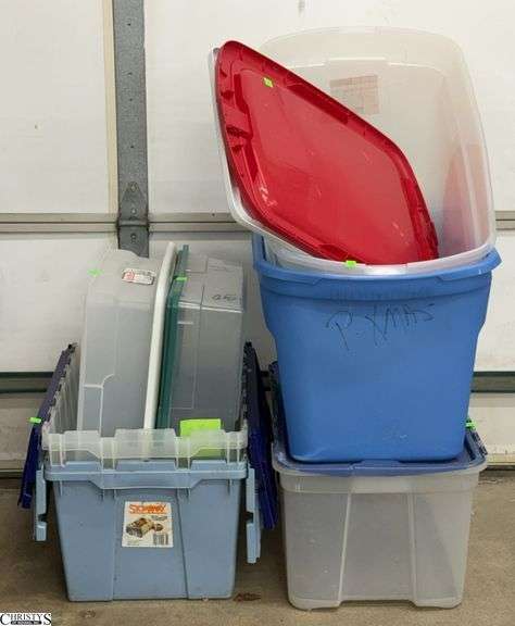 7 Empty Storage Totes and Various Lids - 24" x 12" image