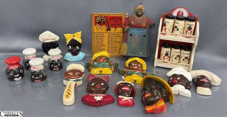 Black Americana Spice Jars, Shakers, Chalkware Wall Hangings - 10" of tallest image