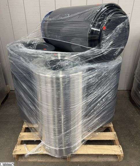 Commercial Stainless Trash and Recycle Cans ON Wooden Skid, 32" image