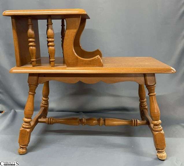 Wooden Step Back Provincial Side Table, Has Finish Wear 14x26x24" image