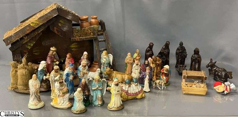 Assorted Nativity Scene Pieces, Creche, Nativity Accessories - 16" x 12" of creche image