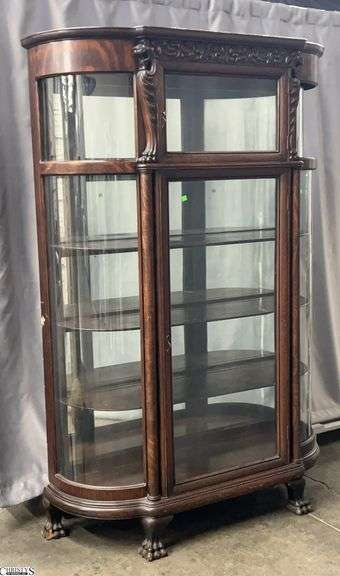 Claw Foot Cabinet With Rounded Glass Sides. Top Glass is Loose 50x18x78 image