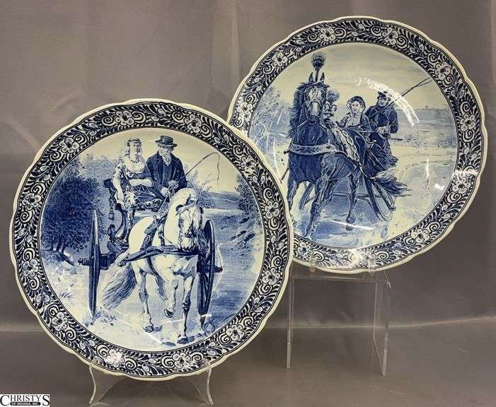 2 Royal Sphinx Maastricht Delfts Blue and White Chargers - 15" D of each image