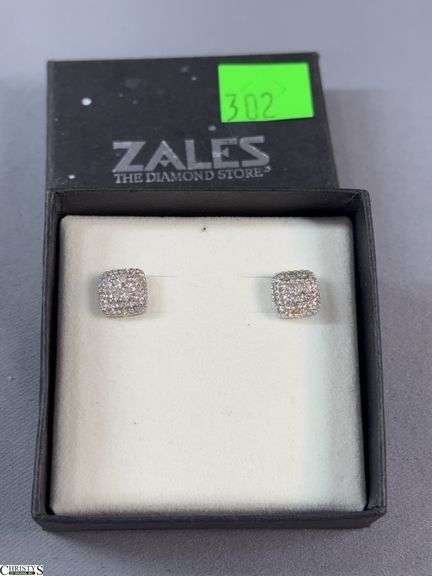 10K White Gold and Diamond Square Shaped Earrings in Zales Box image