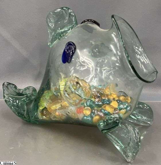 Hand Blown Art Glass Fish Vase/Bowl - 8" x 11" x 9" image