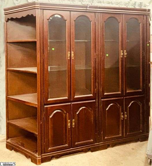 4pc Lighted Wall Curio Cabinet, Width 97", Center Sections 30" Ends Corner 25", Height 76" image