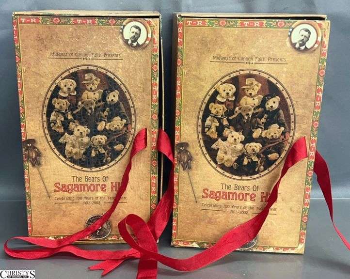 2 Sagamore Hill Midwest of Cannon Falls Teddy Bears - Theodore Roosevelt - 12" of tallest - some wear to boxes image