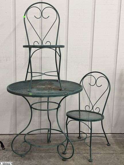 Wrought Iron Patio Table and Chairs - 31" x 30" of table - some wear, chipping image