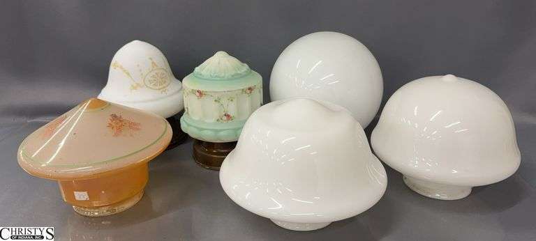 6 Glass Light Fixture Shades - 2 Fixtures - 9" x 7" of largest image