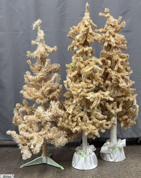 3 Cream Tone Artificial Christmas Trees - 48" of tallest - some wear image