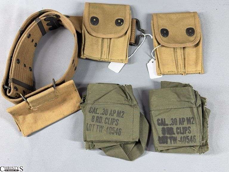 2 WWI U.S. Army Magazine Pouches (1 incudes a belt), and 2 Green Vietnam Magazine Pouches image