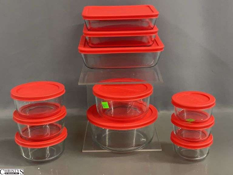 Red Lid Pyrex Glass Food Storage Containers, Rectangle and Round, 11 Total Containers image