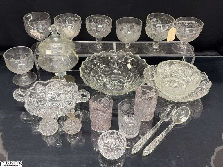 EAPG Goblets, Glasses, Bowls, Misc - Candy dish has damage - 10" of largest image