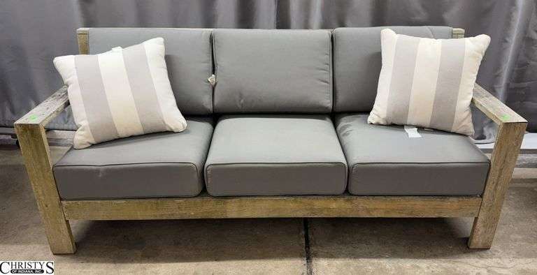 Weathered Patio Sofa, 2 Throw Pillows 79x29x34" image