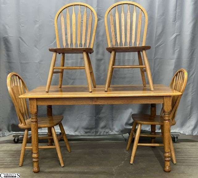 Wooden Dining Table 59x37x30" W/ 4 Chairs 18x18x38" Tall To Back, Seat 18" image