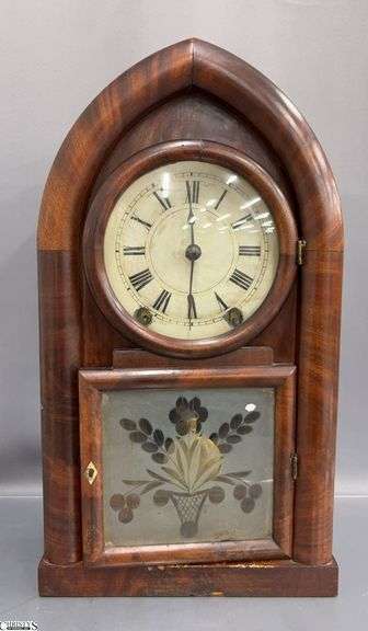 Brewter and Ingrahams Mantle Clock, Has A Key and Pendulum, Etched Glass, Some Wear to Case and Face Measures 10.5x4x19" Tall image