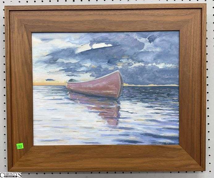 Boat on Water Painting On Board, Frame 24x20" image