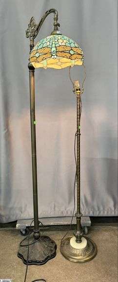 2 Floor Lamps One With Stained Glass Style Shade, Tallest 64" image