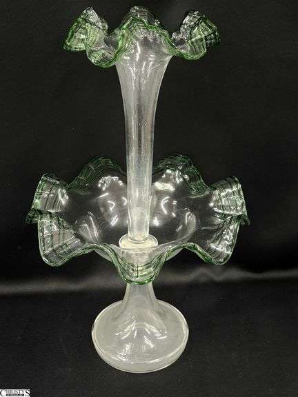 Victorian Belfeld Glass Green Accent Epergne Centerpiece - 2pcs - 10" x 15" image