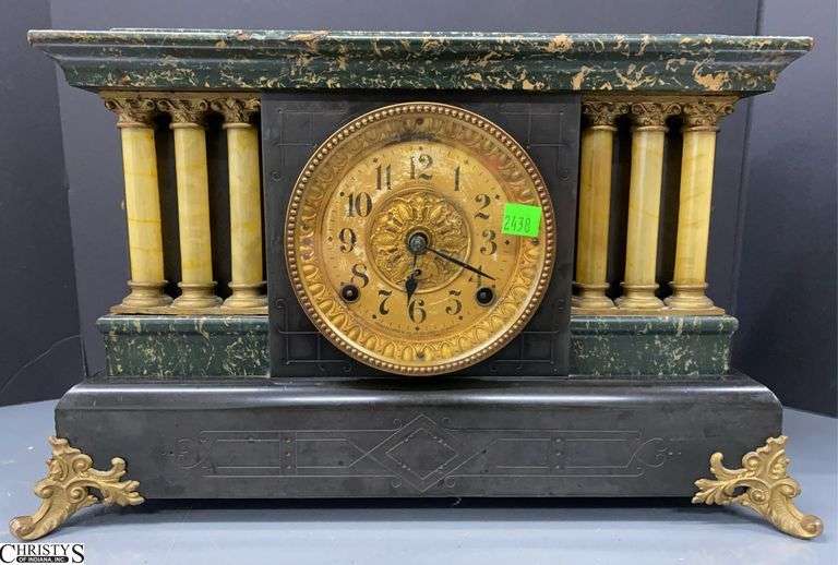 Seth Thomas Column Style Mantle Clock, 18x6.5x11", Some Repaired Spots, There is A Pendulum Inside image