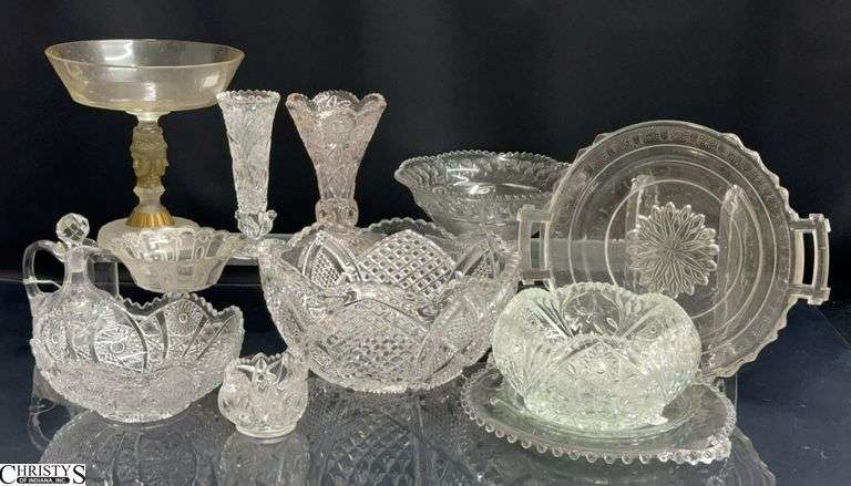Pressed Glass Bowls, Tid Bit Trays, Vases, Misc - 10" x 5" of largest bowl image