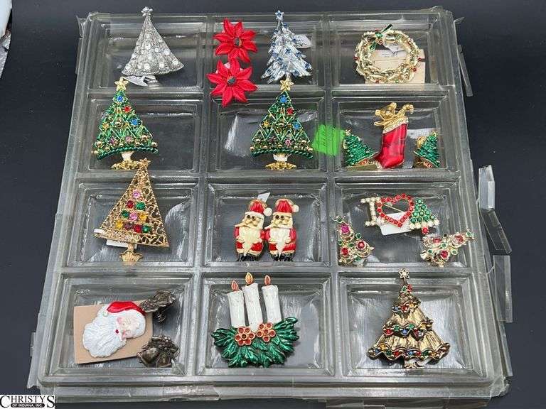 Holiday Pins, Coro Brooches, Lisner Clip On Earrings, Rhinestones, and Other Stones image