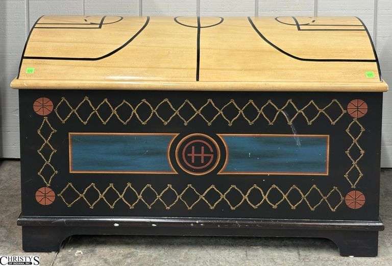 Basketball Court Motif Lidded Blanket Chest - 39" x 21" x 24" - some edge wear image