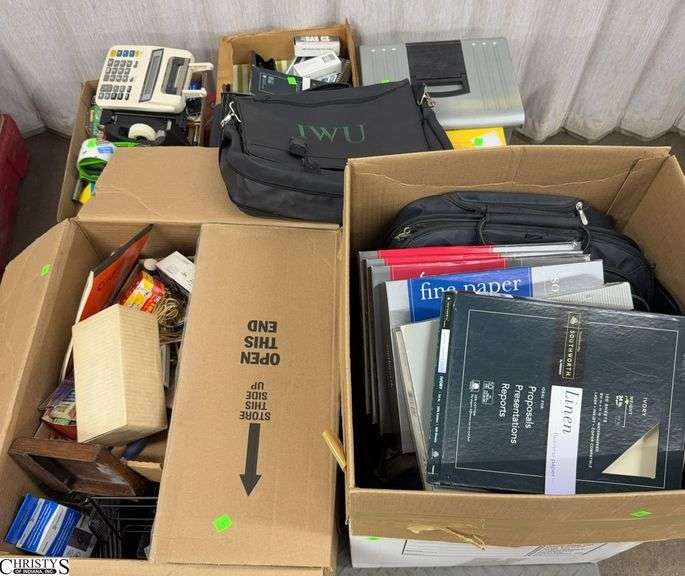 Skid With Large Lot Of Office Supplies, Folders, Staplers, Staples, Tapes, Paper, Portable File Storage, and More image