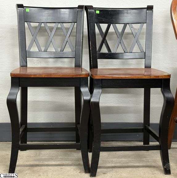 Pair Two Tone Barstools - 40" x 24" seat of each - some scuffing image
