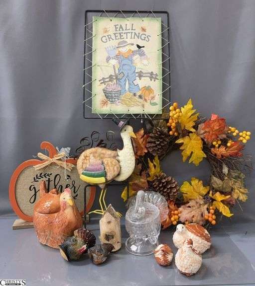 Fall Theme Decor - Artificial Wreath, Signs, Cookie Jar, Misc - Some wear image