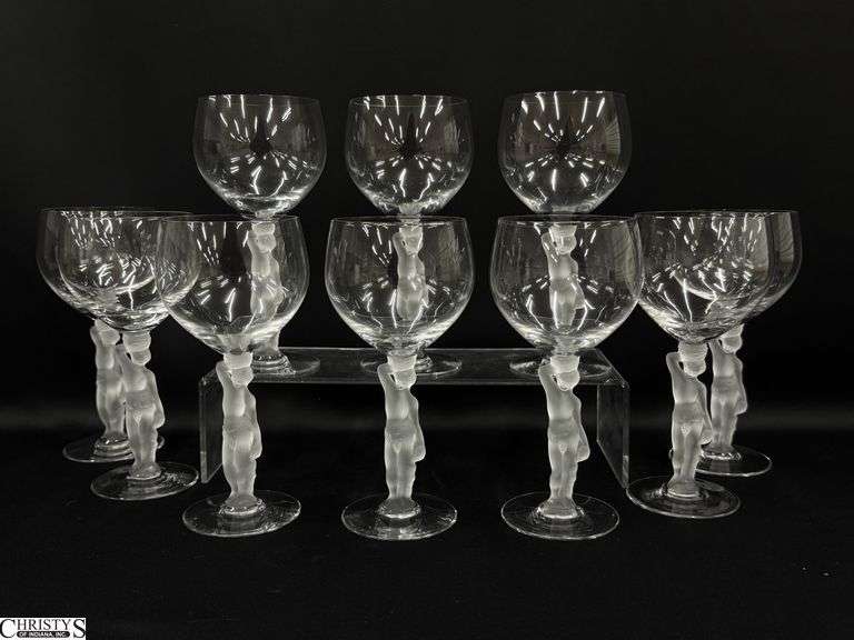 10 Bayel Crystal Bacchus Frosted Wine Stems - 7.5" of each image