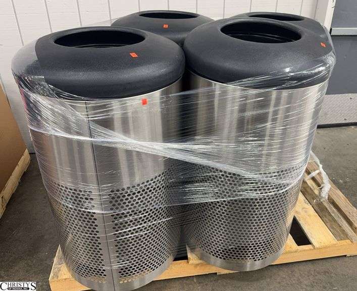 Stainless Trash Cans 41" Tallest, Wood Skid Included image