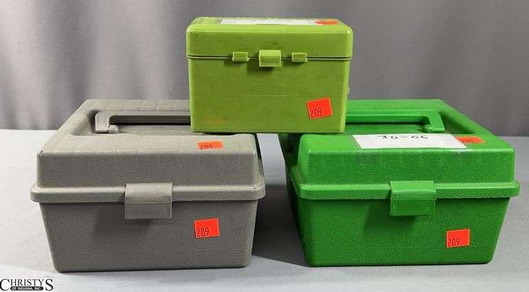 30-06 Caliber Cartridges and Brass.  Includes Approx. 119 Cartridges, Brass Pieces in Plastic Case-Gard Containers image